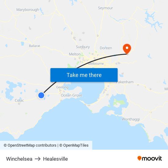 Winchelsea to Healesville map