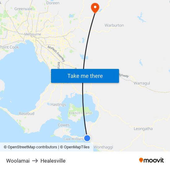 Woolamai to Healesville map