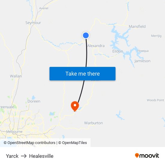 Yarck to Healesville map