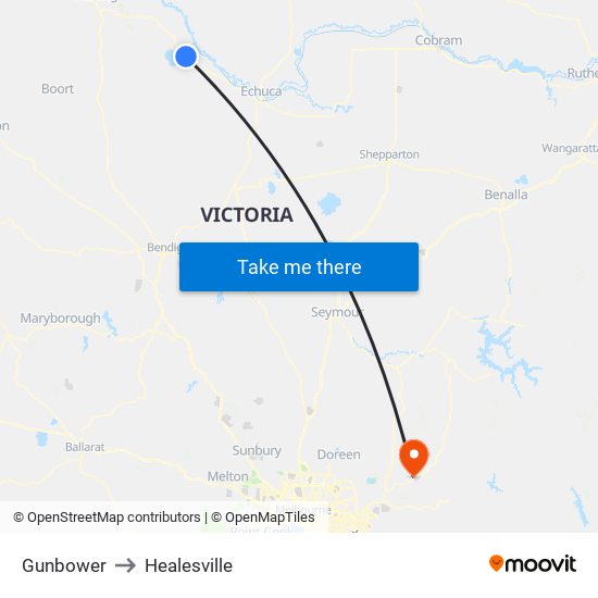 Gunbower to Healesville map