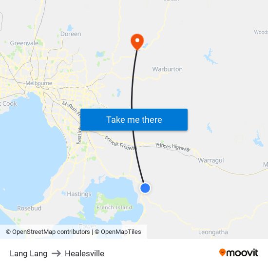 Lang Lang to Healesville map