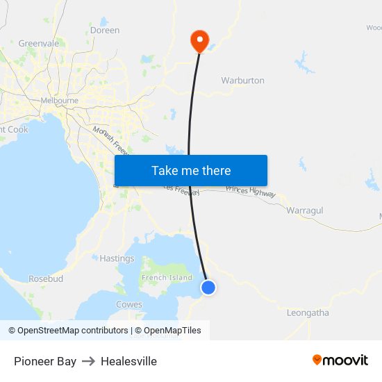 Pioneer Bay to Healesville map