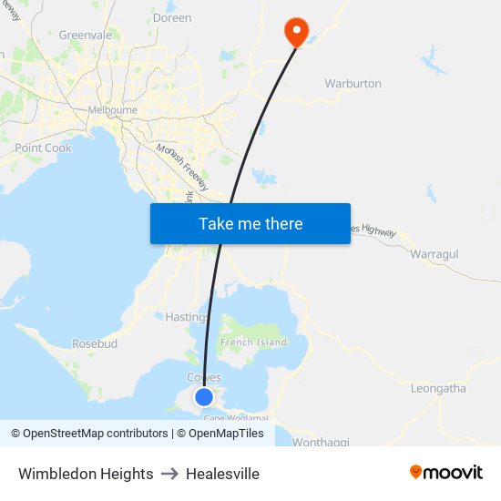 Wimbledon Heights to Healesville map