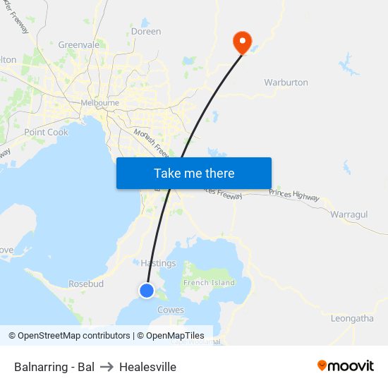 Balnarring - Bal to Healesville map