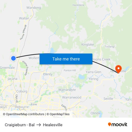 Craigieburn - Bal to Healesville map