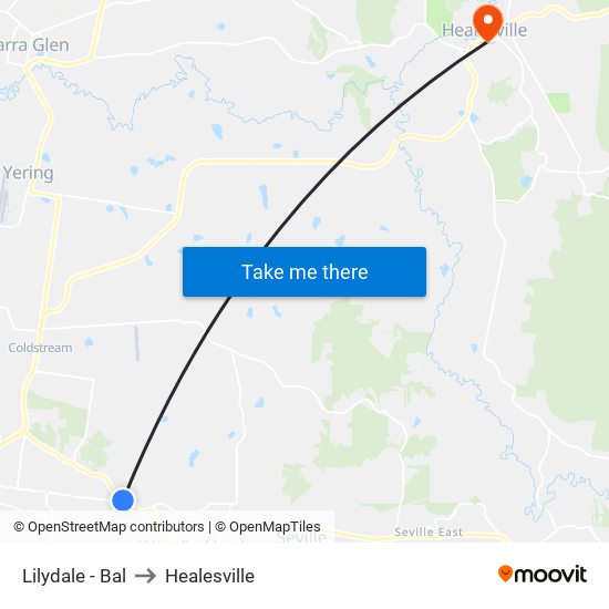 Lilydale - Bal to Healesville map