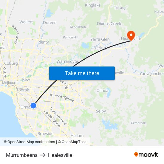 Murrumbeena to Healesville map