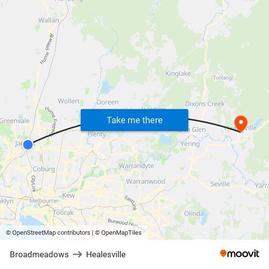 Broadmeadows to Healesville map