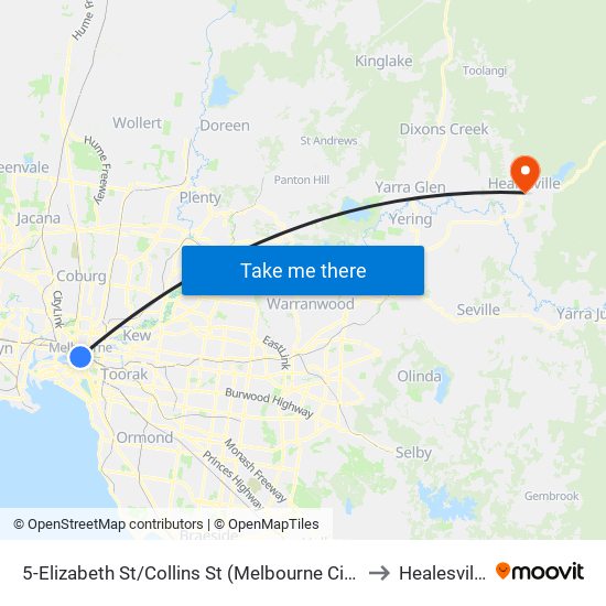 5-Elizabeth St/Collins St (Melbourne City) to Healesville map
