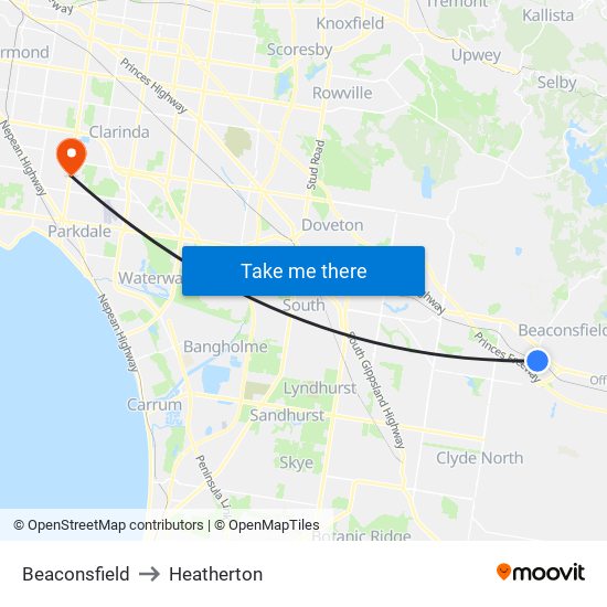 Beaconsfield to Heatherton map