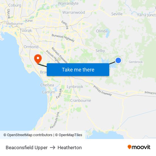 Beaconsfield Upper to Heatherton map