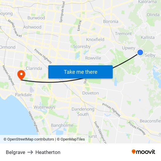 Belgrave to Heatherton map