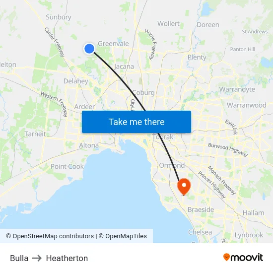 Bulla to Heatherton map