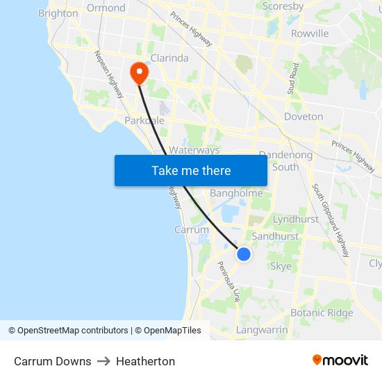 Carrum Downs to Heatherton map