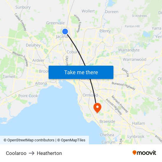 Coolaroo to Heatherton map