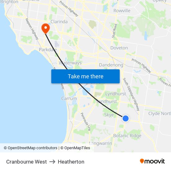 Cranbourne West to Heatherton map