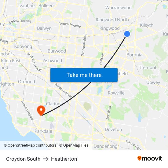 Croydon South to Heatherton map