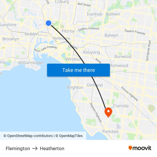 Flemington to Heatherton map