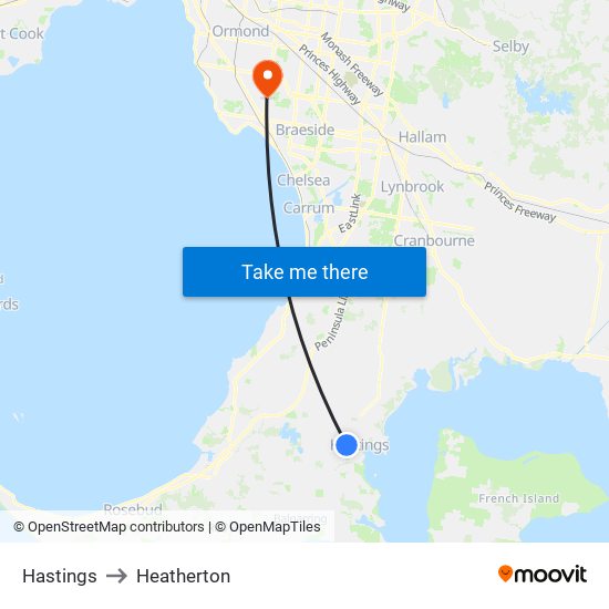 Hastings to Heatherton map