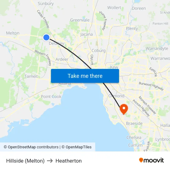 Hillside (Melton) to Heatherton map