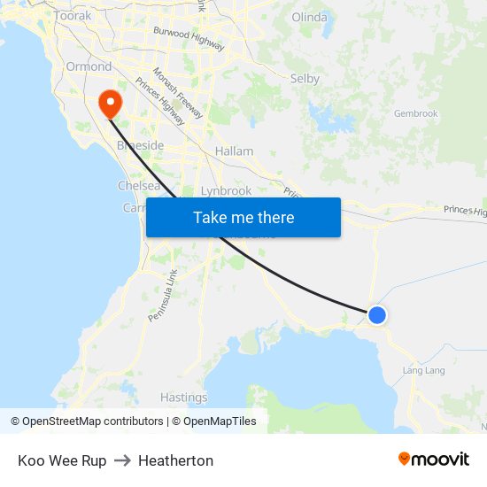 Koo Wee Rup to Heatherton map