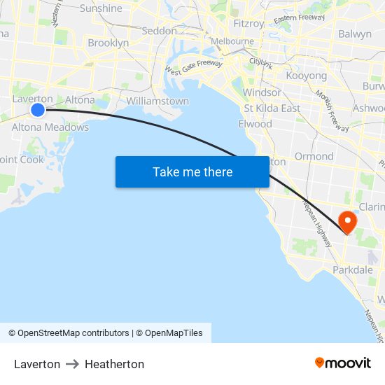 Laverton to Heatherton map