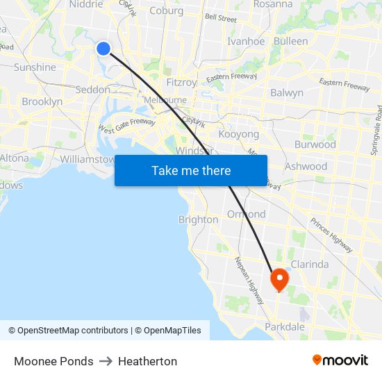 Moonee Ponds to Heatherton map