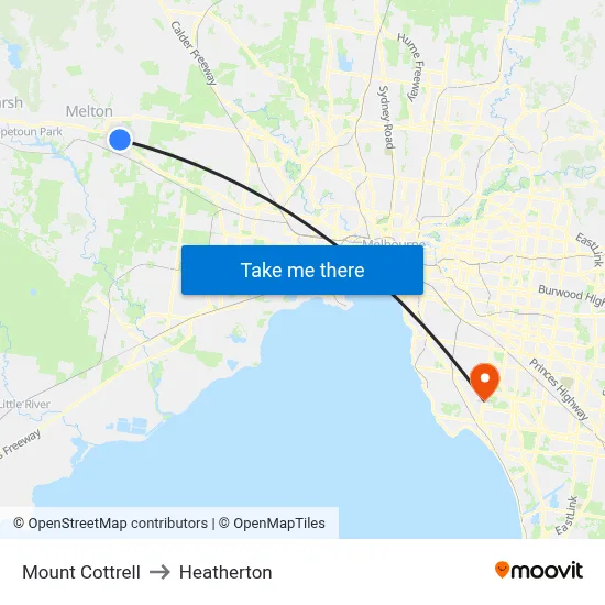 Mount Cottrell to Heatherton map