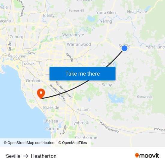 Seville to Heatherton map