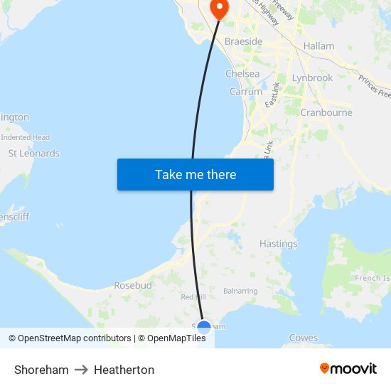 Shoreham to Heatherton map