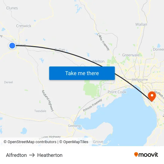 Alfredton to Heatherton map