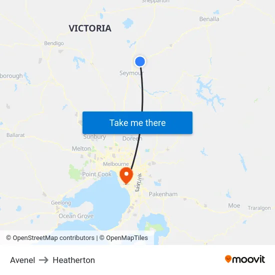 Avenel to Heatherton map
