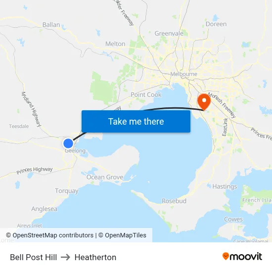 Bell Post Hill to Heatherton map