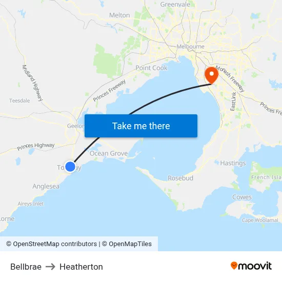 Bellbrae to Heatherton map