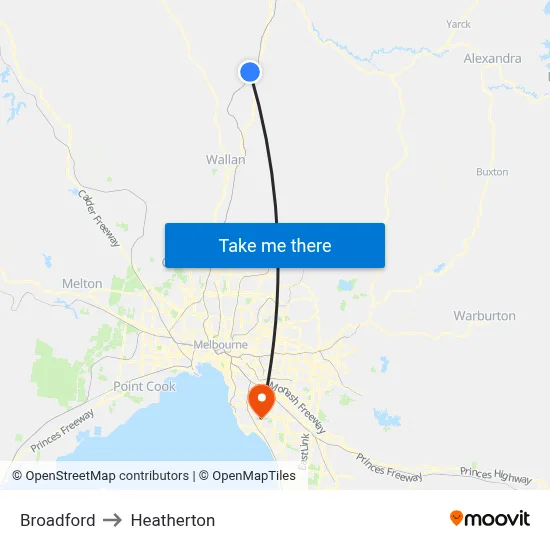 Broadford to Heatherton map