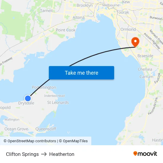 Clifton Springs to Heatherton map
