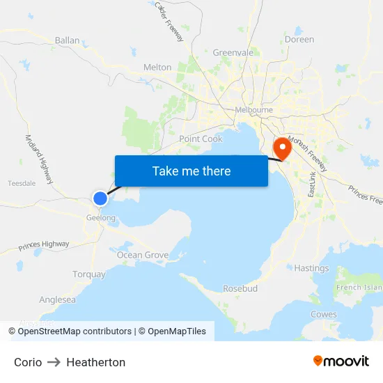 Corio to Heatherton map