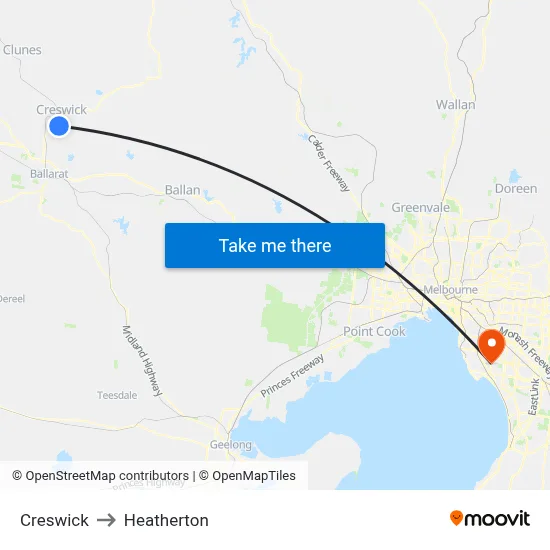 Creswick to Heatherton map