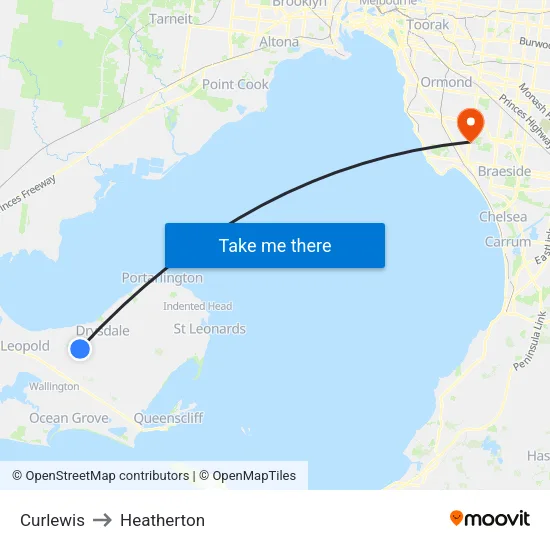 Curlewis to Heatherton map