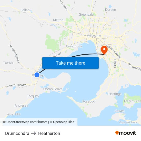 Drumcondra to Heatherton map