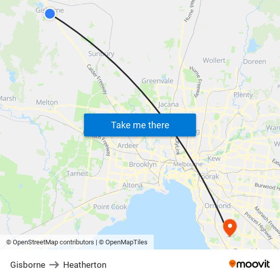 Gisborne to Heatherton map