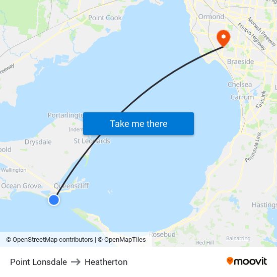 Point Lonsdale to Heatherton map