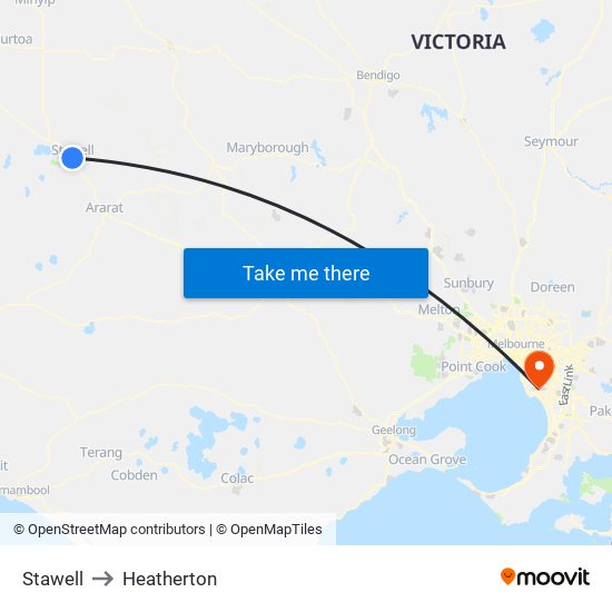 Stawell to Heatherton map