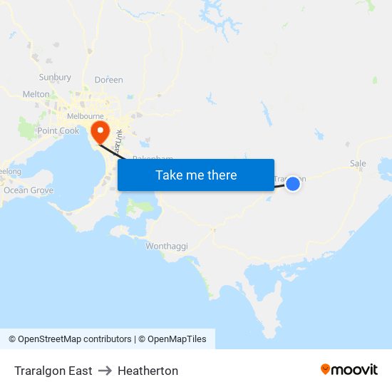 Traralgon East to Heatherton map