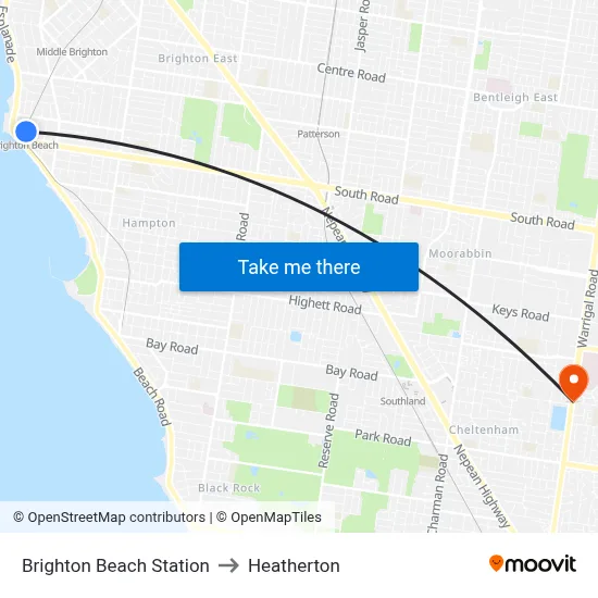 Brighton Beach Station to Heatherton map