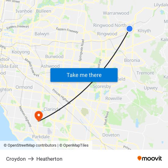 Croydon to Heatherton map