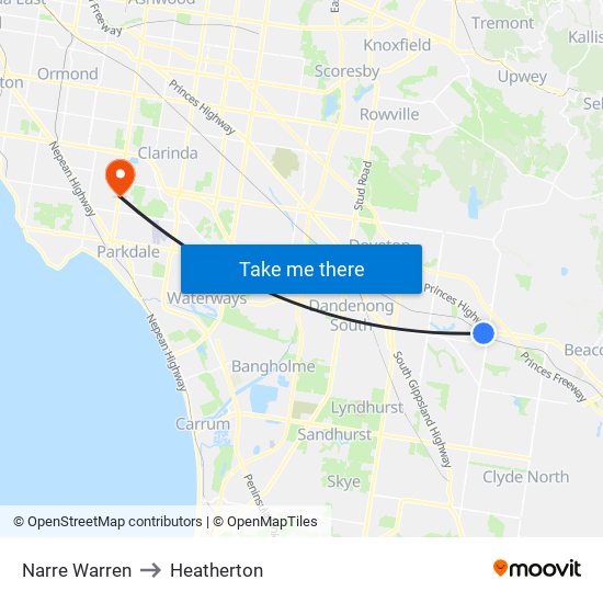 Narre Warren to Heatherton map