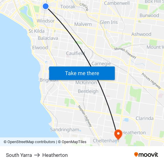 South Yarra to Heatherton map