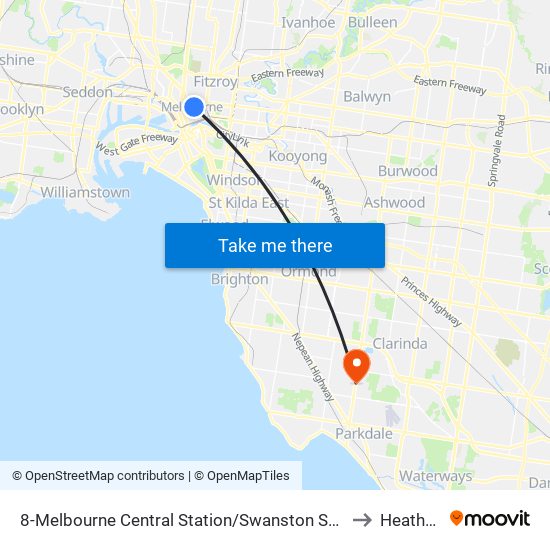 8-Melbourne Central Station/Swanston St (Melbourne City) to Heatherton map