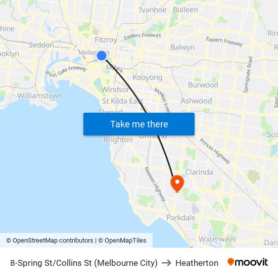 8-Spring St/Collins St (Melbourne City) to Heatherton map